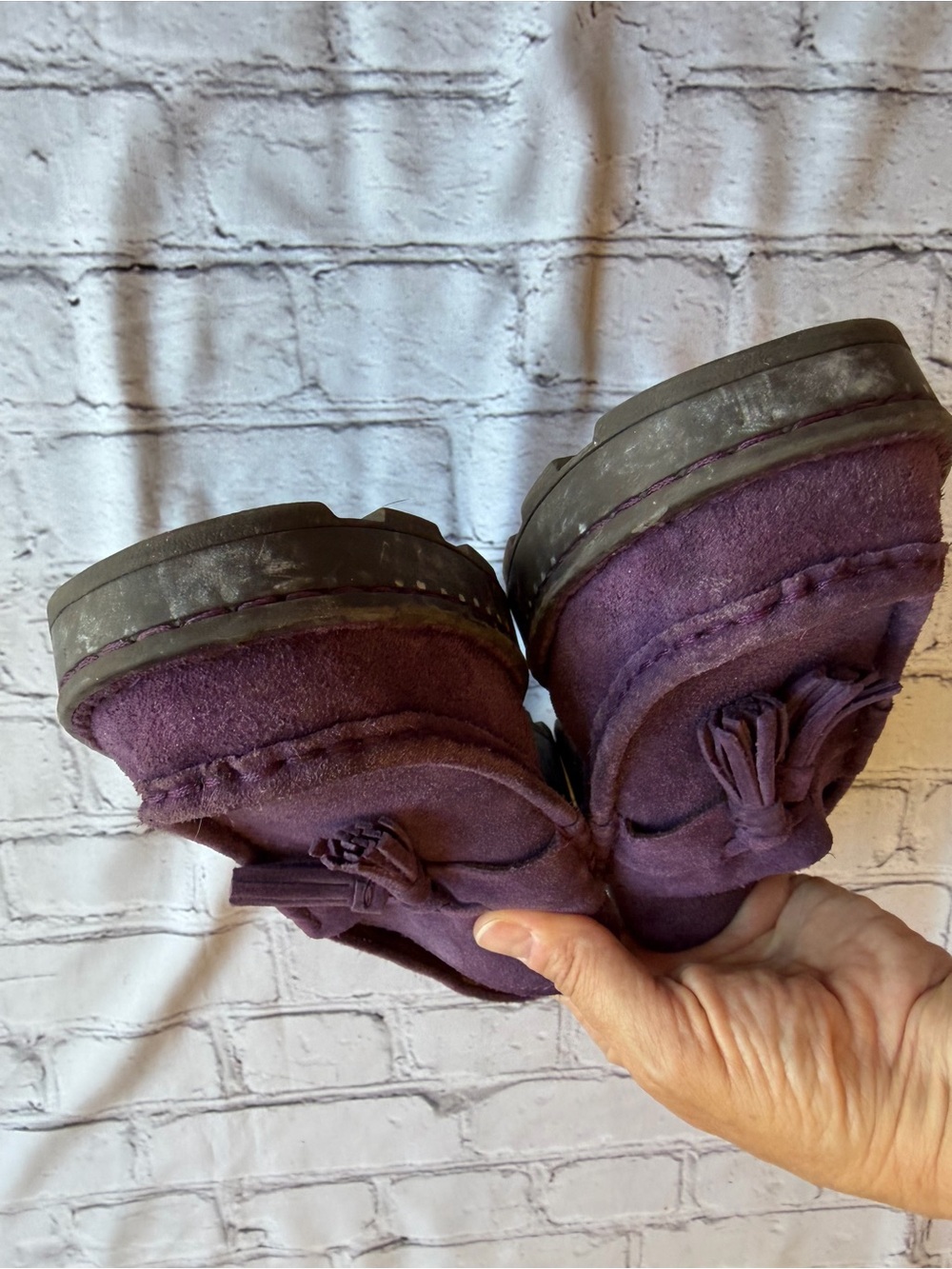 Born Purple Suede Loafers Chunky Sole Tassles Womens 8.5 Academia Preppy Funky - Picture 6 of 9